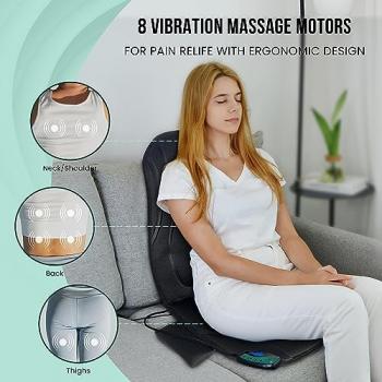 Snailax Vibration Back Massager with Heat, Seat Massager with 8 Vibrating Motors & 5 Modes, Chair Massager, Massage Cushion, Massage Chair Pad for Chair, Office, Gifts