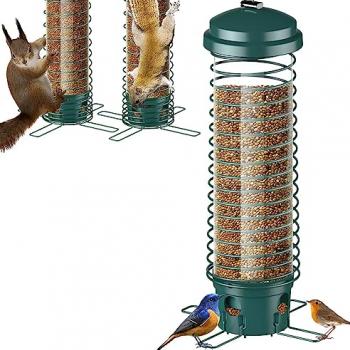 LCSEVEN Bird Feeder for Outside, Squirrel Proof Bird Feeders for Outdoors Hanging, Metal Wild Bird Seed Feeders for Bluebird, Cardinal, Finch, Sparrow, Blue Jay, 4 Ports, Chew-Proof, Weather-Resistant