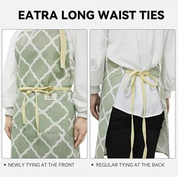 Riqiaqia 2 Pieces Aprons for Women with Pockets, Cotton Linen Waterproof Kitchen Cooking Aprons, Chef Apronfor Men Women with Adjustable Neck Strap and Long Ties(Grey/Green)