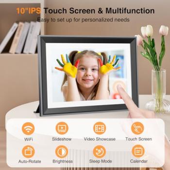 WiFi Digital Picture Frame 10 Inch Smart Digital Photo Frame Electronic with IPS Touch Screen, 16GB Storage, Auto-Rotate, Slideshow, Easy Setup to Share Photos or Videos via Free App from Anywhere