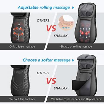 Snailax shiatsu Neck & Back Massager with Heat, Full Back Kneading Shiatsu or Rolling Massage, Massage Chair pad with Height Adjustment, Back Massager for Neck and Shoulder