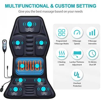 AIVEISI Massage Seat Cushion Pad with Heat 9 Massage Style Lumbar Support Function, Fatigue Stress Relief Back Massager Chair Pad for Men Women Home Office Use