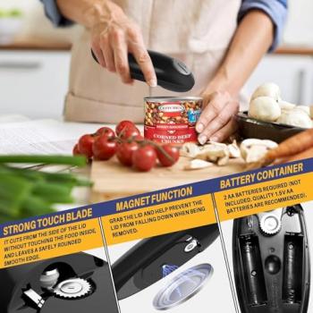 Electric Can Opener One Touch Switch Smooth Edge Automatic Electric Can Opener, Food-Safe and Battery Operated Handheld Can Opener, Kitchen Gifts for Arthritis and Seniors