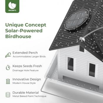 Mrcrafts Solar Bird Feeder for Outside Hanging, Metal Solar Bird Feeders, Wild Bird Feeder House for Cardinals, Finches, Chickadees, Large Capacity, Weatherproof and Durable