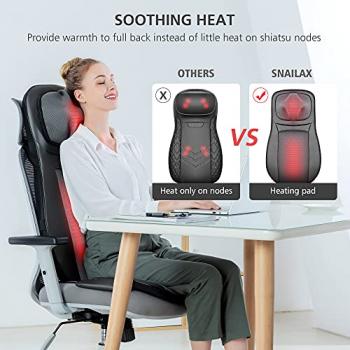 Snailax shiatsu Neck & Back Massager with Heat, Full Back Kneading Shiatsu or Rolling Massage, Massage Chair pad with Height Adjustment, Back Massager for Neck and Shoulder