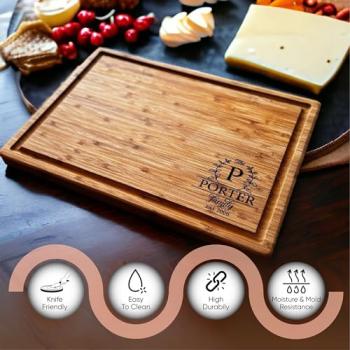 Handmade Personalized Cutting Board - Natural Bamboo Engraved Charcuterie Boards - Best Present for Wedding, Bridal Shower, Engagement, Birthday - Custom Engraved Chopping Block (Personalized)