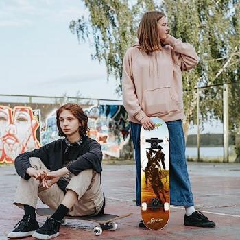 Sefulim 31 x 8 Inch Complete Skateboard 7 Layer Canadian Maple Double Kick Deck Concave Cruiser Trick Skateboard for Boys Girls Teens Adults Beginner