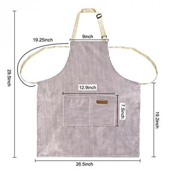 2 Pack Apron, Cotton Cooking Kitchen Aprons, Adjustable Bib Apron with 2 Pockets for Men Women Chef Aprons,(Black/Brown Stripes)