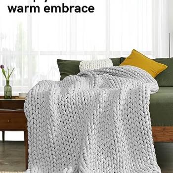 YnM Knitted Weighted Blanket, Hand Made Chunky Knit Weighted Throw Blanket for Sleep, Stress or Home Décor (Silver Grey, 60"x80" 15lbs), Suit for One Person(~140lb) Use on Queen/King Bed