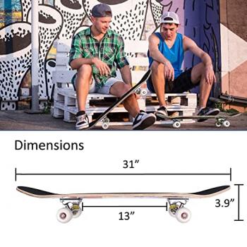 CAPARK Skateboards for Beginners Adults Youths Teens Kids Girls Boys 31 Inch Pro Complete Skate Boards 7 Layer Canadian Maple Double Kick Concave Longboards (Ocean)