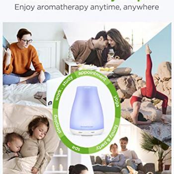 InnoGear Essential Oil Diffuser, Premium 5-in-1 Diffusers for Home Scent Aromatherapy Diffuser Air Desk Humidifier for Bedroom Large Room Office 7 Color LED 2 Mist Mode Waterless Auto Off, Basic White