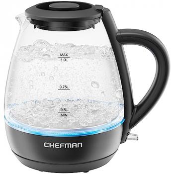 Chefman 1L Electric Tea Kettle with LED Lights, Automatic Shut Off, Removable Lid, Boil-Dry Protection, Hot Water Electric Kettle Water Boiler, Electric Kettles for Boiling Water