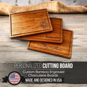 Handmade Personalized Cutting Board - Natural Bamboo Engraved Charcuterie Boards - Best Present for Wedding, Bridal Shower, Engagement, Birthday - Custom Engraved Chopping Block (Personalized)