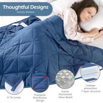 Weighted Blanket (15 lbs 47"x70" Twin Size) Adult Cooling Breathable Heavy Blankets with Glass Beads, Soft Throw Blanket for All Seasons (Navy Blue)