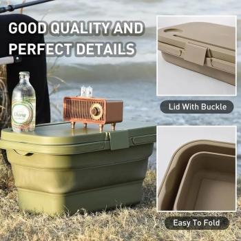 Picnic Basket with Tray Table, Water-Proof Storage Basket with Lid, Leak-Proof Collapsible Camping Box, 3.5gal Picnic Basket for Camping, Outdoor, Home Storage, Food Storage (Khaki)