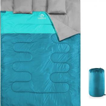 Double Sleeping Bag for Adults with 2 Pillows - Queen Size XL Waterproof Sleeping Bag for All Season Camping Hiking Backpacking 2 Person Sleeping Bags for Cold Weather & Warm