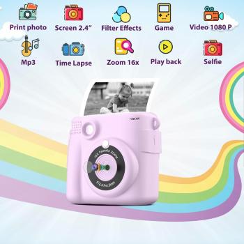 Instant Print Camera for Kids - 2.4" HD 1080P - with 32GB SD Card, 5 Markers, Stickers, 5 Paper Rolls, Lanyard. Camera Boys and Girls from 3 to 14 Years Old. (Purple)