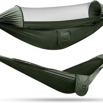 G4Free Large Camping Hammock with Mosquito Net 2 Person Pop-up Parachute Lightweight Hanging Hammocks Tree Straps Swing Hammock Bed for Outdoor Backpacking Backyard Hiking