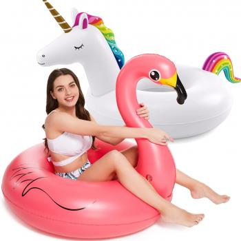 Inflatable Unicorn Flamingo Pool Floats - Jasonwell 2 Pack Pool Floaties Inflatables Rafts for Swimming Pool Tubes for Floating Lake Beach Floaty Swim Rings Pool Party Toys for Adults Kids