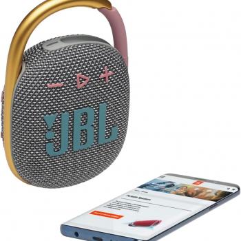 JBL Clip 4 - Portable Mini Bluetooth Speaker, big audio and punchy bass, integrated carabiner, IP67 waterproof and dustproof, 10 hours of playtime, speaker for home, outdoor and travel (Grey)