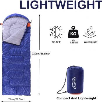 Camping Sleeping Bag 3 Seasons Lightweight &Waterproof with Compression Sack Camping Sleeping Bag Indoor & Outdoor for Adults & Kids