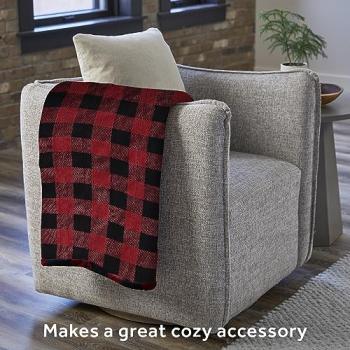 Sunbeam Royal Luxe Red Black Buffalo Plaid Heated Personal Throw / Blanket, Cozy-Warm, Adjustable Heat Settings