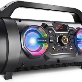 Bluetooth Speaker, 30W Portable Bluetooth Boombox with Subwoofer, FM Radio, RGB Colorful Lights, EQ, Stereo Sound, Booming Bass, 10H Playtime Wireless Party Speaker for Home, Outdoor, Travel, Camping