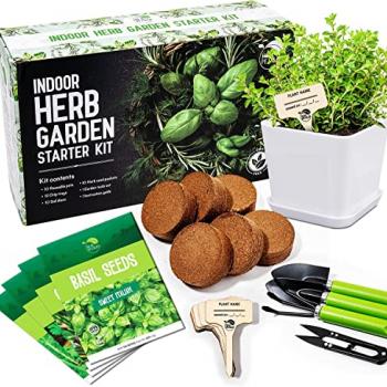 REALPELATED Indoor Herb Garden Kit 10 Non-GMO Herbs- Window Herb Garden Kit with 10 Reusable Pots, Herbs, Drip Trays, Soil Discs - Window Plant Growing Kit - Kitchen Herb Garden Kit Herb Garden Gift