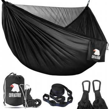 Covacure Camping Hammock - Lightweight Double Hammock, Hold Up to 772lbs, Portable Hammocks for Indoor, Outdoor, Hiking, Camping, Backpacking, Travel, Backyard, Beach(Black)