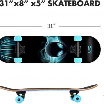 Skateboards for Beginners Kids Boys Girls and Adults 31"x8" Pro Complete Skateboard 8 Layers Maple Wood, Double Kick Concave, Fascinating Cool, Solid&Durable