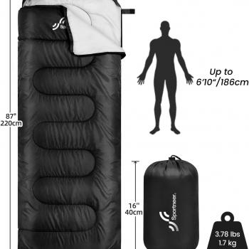 Sleeping Bags for Adults, Sportneer Sleeping Bag 3-4 Season Warm Weather Waterproof Lightweight Camping Sleeping Bag for Camping Backpacking Hiking Outdoor Travel