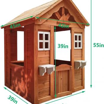 Outdoor Playhouse for 3-8 Years Boys Girls with Flowerpot Holder Window Pretend Play Wooden Cottage Playhouse for Outdoor Garden Lawn Patio Yard 42 x 46 x 55in Gold