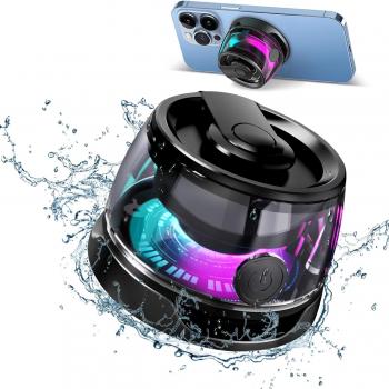 Magnetic Bluetooth Speaker, Wireless Phone Stand Gaming Speaker, BT 5.2 for Metal Surface Magsafe Android, IPX5 Waterproof for Shower, Outdoor, Golf, Small Portable, RGB Light, Gift for Teens