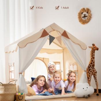 besrey Kids Tent, Kids Playhouse 2 in 1 with Padded Mat and String Lights, Large Play house with 2 Doors & 4 Windows, Kids Play Tent Indoor & Outdoor, Toddler Tent for Kids, 51" x35" x 51