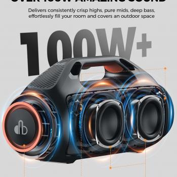 Portable Bluetooth Speaker,100W Powerful Sound with EX-BASS,IPX7 Waterproof,30H Playtime,Built-in Power Bank,Bluetooth 5.3&TWS,Big Subwoofer Speaker with Carrying Strap for Party,Pool,Camping,Backyard