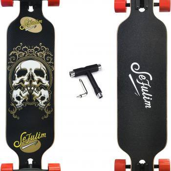 ‎Sefulim Skull Longboard Skateboard, 41 Inch Deck Complete Maple Cruiser Freestyle Longboard Skateboard for Kids Teen Boys Girls Beginners