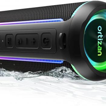 Ortizan Portable Bluetooth Speaker, 40W Loud Sound and Deep Bass, IPX7 Waterproof, True Wireless Stereo, Bluetooth 5.3, Colorful Flashing Lights, Preset EQ, USB Play, for Home, Outdoor, Party, Black