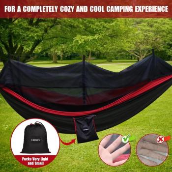 Hammock with Net and Rain Fly - Portable Double Hammock with Bug Net and Tent Tarp Heavy Duty Tree Strap for Travel Camping Backpacking Hiking Outdoor Activities,Red