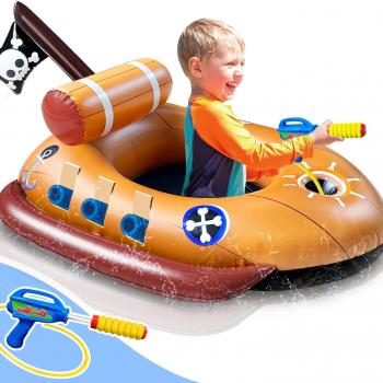 [Water Squirt Guns] Pirate Ship Pool Float for Kids 3-11 Years, Inflatable Battle Swimming Pool Toys Fun Ride-ons Floaties for Toddler Boys Girls Summer Outdoor Pool Party Gift Toys Games