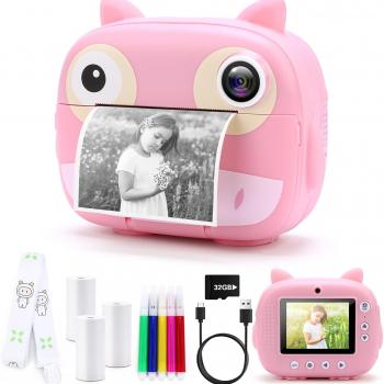 Instant Print Camera for Kids, Digital Camera for Kids,1080P Video Camera with Color Pens,Print Papers-Birthday Gift for Boys Girls Age 6-14(Pink)