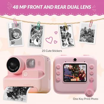 Mafiti Kids Camera Instant Print, 48MP Digital Camera Selfie 1080P Video Camera with 32G TF Card, Toys Presents for Girls Boys Aged 3-12 for Christmas/Birthday/Holiday (Pink)