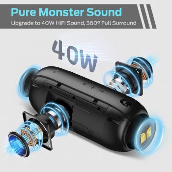 Monster S320 Bluetooth Speaker, Portable Bluetooth Speaker, 40W True Wireless Speaker,360° Stereo Sound Effect,IPX7 Waterproof Speaker, 32 Hour Playing Time,Suitable for Outdoor Speaker,Black