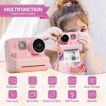 Mafiti Kids Camera Instant Print, 48MP Digital Camera Selfie 1080P Video Camera with 32G TF Card, Toys Presents for Girls Boys Aged 3-12 for Christmas/Birthday/Holiday (Pink)