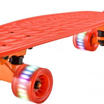 'Standard Skateboard Mini Cruiser - 6'' PP Deck Complete Double Kick Skate Board w/ 3.25'' Aluminum Alloy Truck, PU Wheels w/LED Light - for Kids, Teens, Adults'