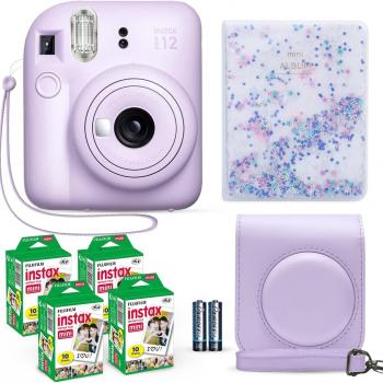 Fujifilm Instax Mini 12 Instant Camera Lilac Purple + Fuji Film Value Pack (40 Sheets) + Shutter Accessories Bundle, Incl. Compatible Carrying Case, Quicksand Beads Photo Album 64 Pockets