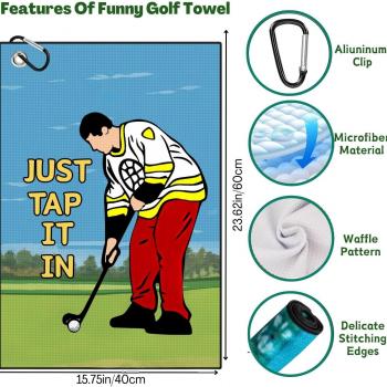 Funny Printed Golf Towel, Funny Golf Towel for Golf Bags with Clip, Golf Gift for Men Husband Boyfriend Dad, Birthday, Cristmas Gifts for Golf Fan - Just Tap It in