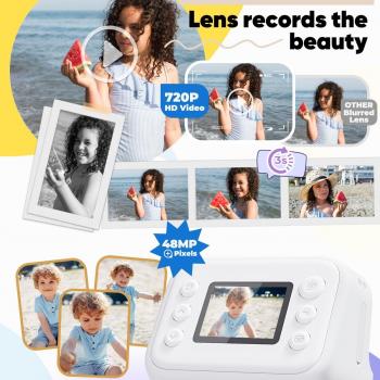 Kids Camera Instant Print, Christmas Birthday Gifts for Girls and Boys Age 3-12,1080P Kids Instant Cameras That Print Photos,Portable Toddler Toy for 3 4 5 6 7 8 9 10 11 Year Old Boys White