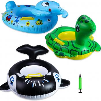 24" 3 Pack Pool Inflatable Floats for Kids, Elephant Tortoise Shark Swim Floats Tube Rings,Swimming Rings for Kids, Fun Animal Floats for Summer Beach Party