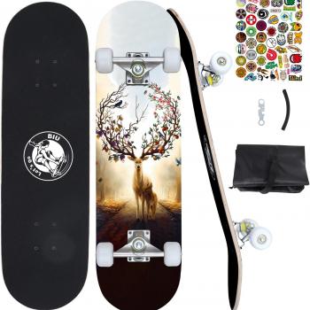 Skateboards for Beginners, 32"X8" Inch Standard Complete Skateboard for Adults Youths Teens Kids Girls Boys 8 Layer Canadian Maple Double Kick Concave with Skate Tool