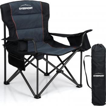 Overmont Oversized Folding Camping Chair - 450lbs Support with Padded Cushion Cooler Pockets - Heavy Duty Collapsible Chairs for Sports Garden Beach Fishing Black